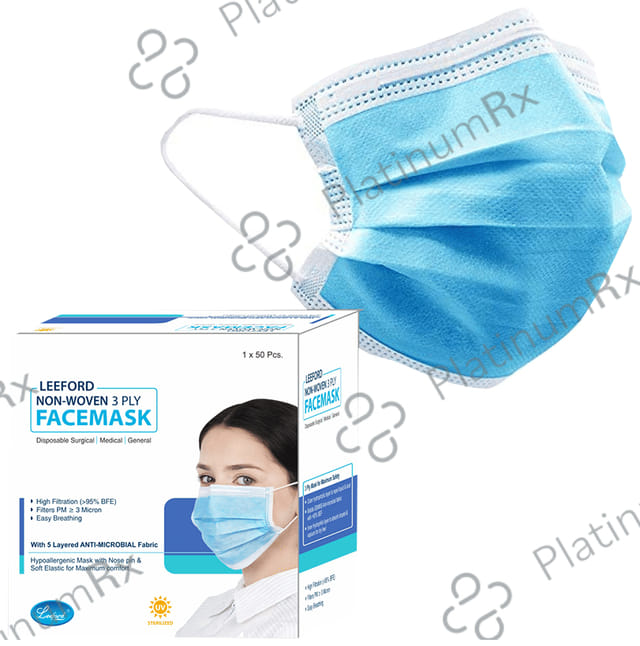 Leeford Non-Woven 3 Ply Facemask with 5 Layered Anti-Microbial Fabric 50 masks