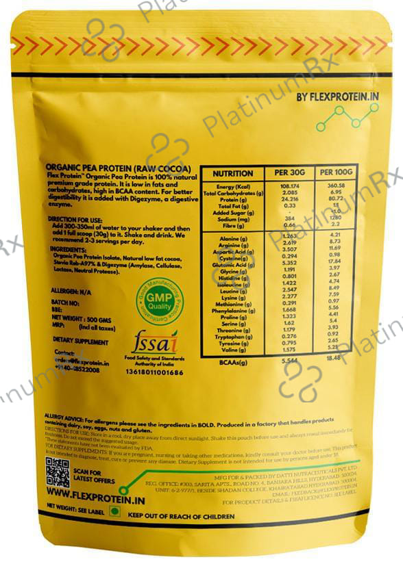 Flex Protein Organic Pea Protein Powder Raw Cocoa 500 gm