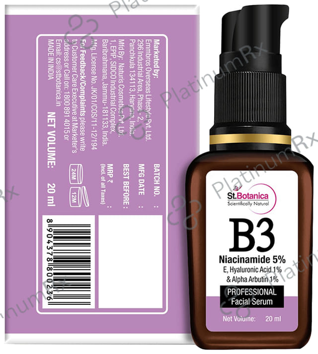 St.Botanica B3 Niacinamide 5%, E, Hyaluronic Acid 1% & Alpha Arbutin 1% Professional Facial Serum