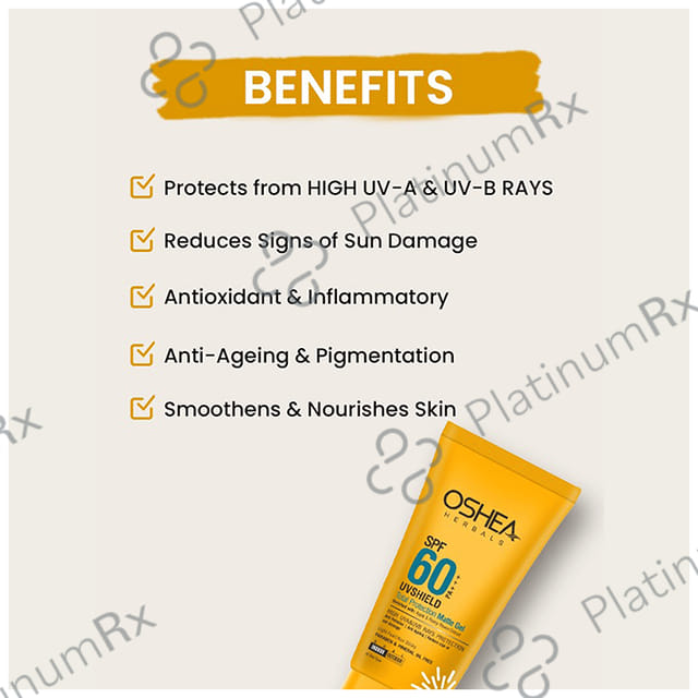 Oshea Herbals Uv Shield Total Protection Matte SPF 60 PA+++ Gel 60gm