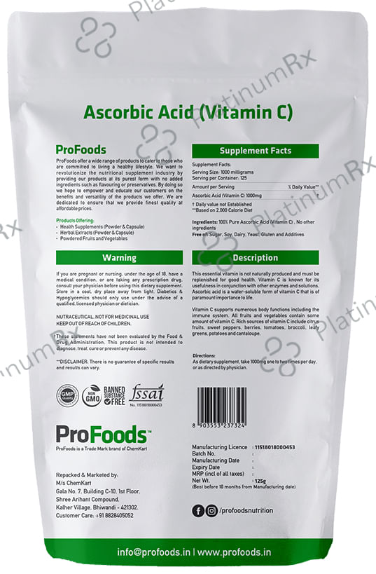 ProFoods Ascorbic Acid (Vitamin C) 125 gm