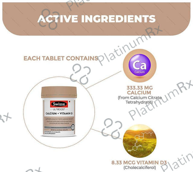 Swisse Ultiboost Calcium + Vitamin D Tablet for Stronger Bones & Muscle Health