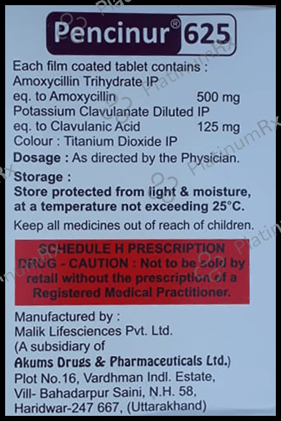 Pencinur CV 500mg/125mg Tablet