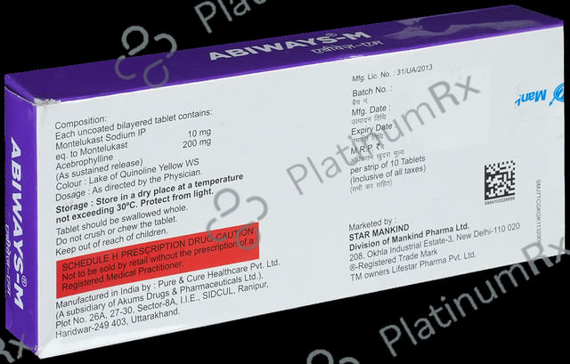 Abiways M 200/10mg Tablet SR 10s