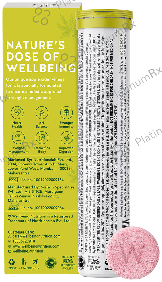 Wellbeing Nutrition Apple Cider Vinegar ACV with The Mother - Effervescent Tablet for Weight Management 1 Bottle