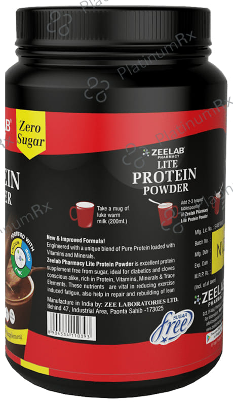 Zeelab Lite Protein with Calcium, Iron & Zinc - Sugar Free - Flavour Chocolate Powder