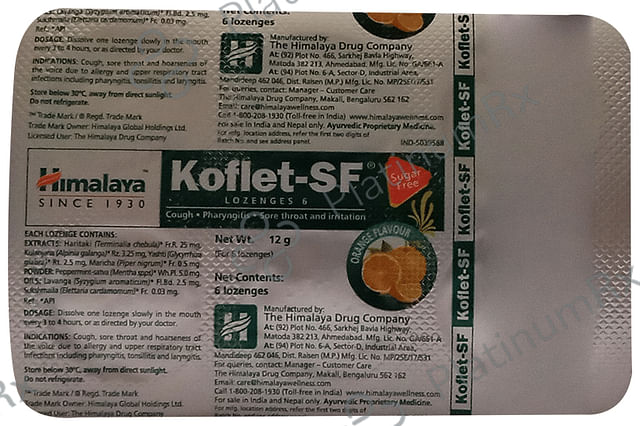 Himalaya Koflet SF Cough Lozenge Orange 6s