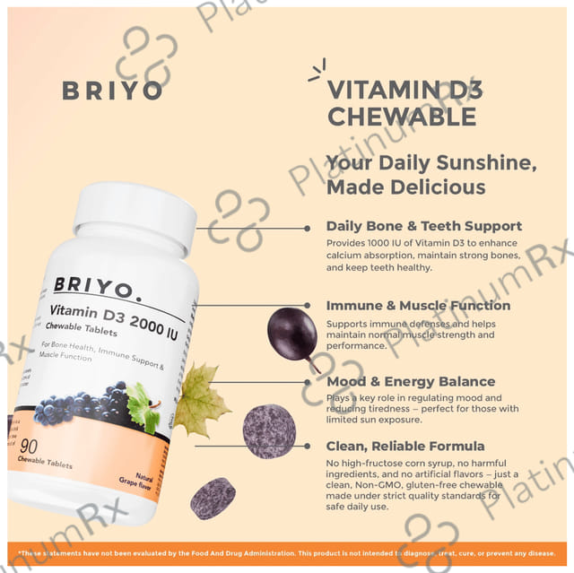 Briyo Vitamin D3 2000IU Chewable Tablet 90s