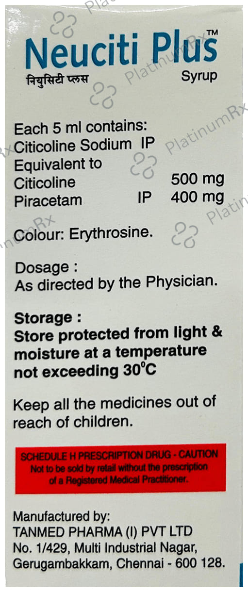 Neuciti Plus 500/400mg Suger Free Syrup 60ml
