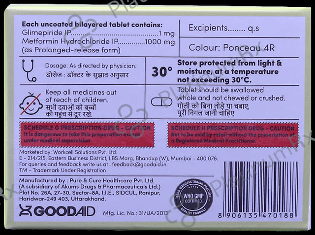 Gliaid 1/1000mg Forte Tablet PR 10s