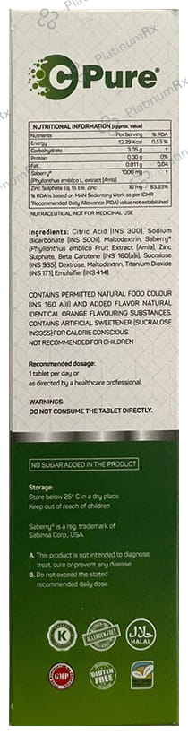 C Pure Natural Vitamin C with Zinc Effervescent Tablet Fizzy Orange 20s
