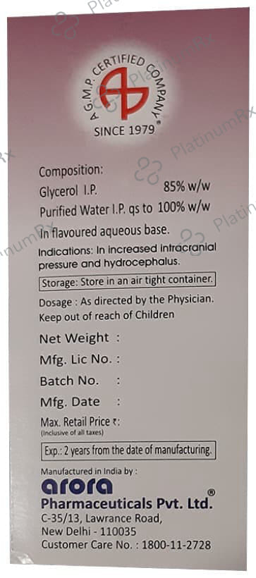 Arora Glycerol (85%) BP Liquid 100 Oral Liquid