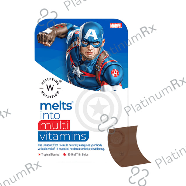 Wellbeing Nutrition Marvel Melts Multi Vitamins - Oral Thin Strip for Brain, Immunity & Growth - Flavour Tropical Berry