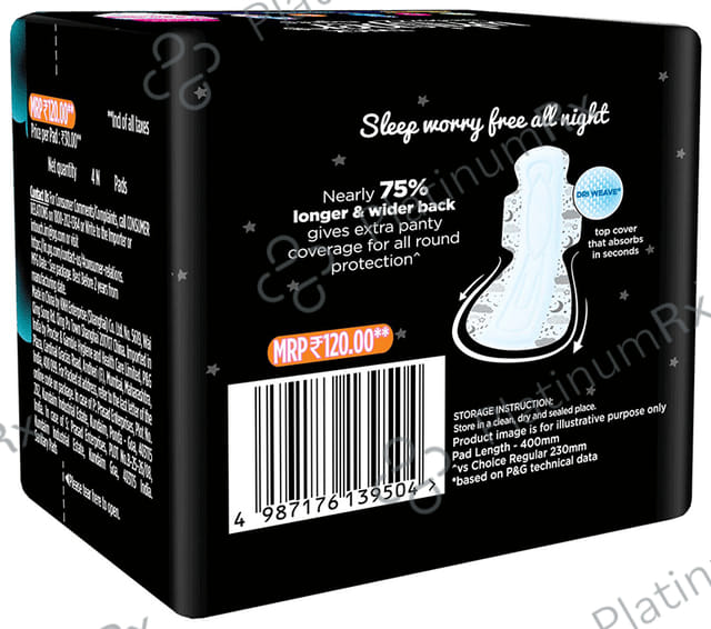 Whisper Bindazzz Nights Pads - Size XXXL 4 pads
