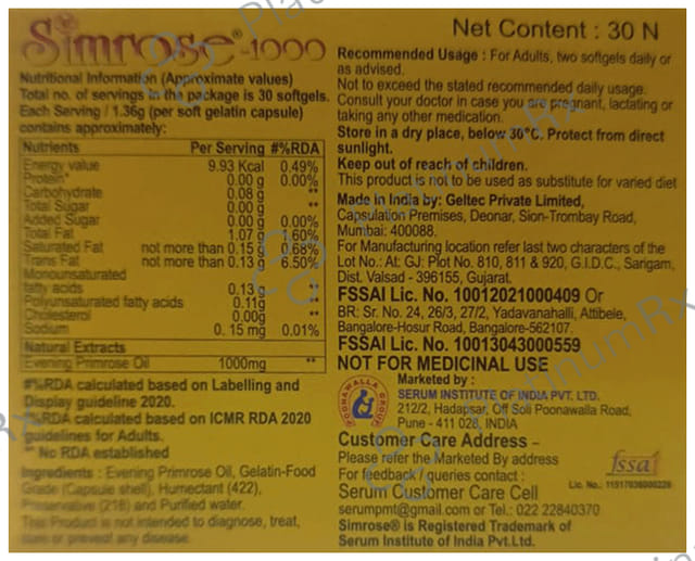Simrose 1000mg Soft Gelatin Capsule 10s