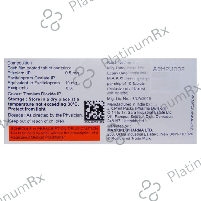 Placida Plus 0.5 mg/10 mg Tablet