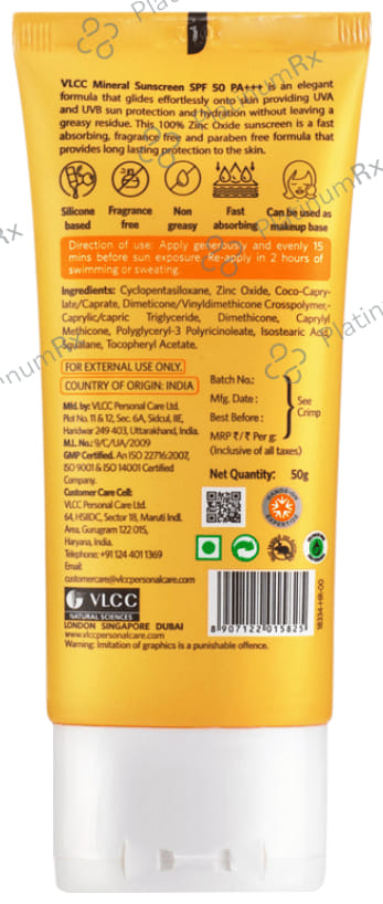 VLCC Mineral Sunscreen SPF 50 PA+++ Cream 50gm