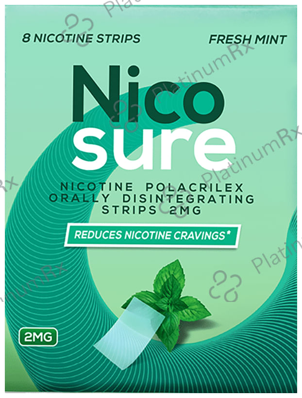 Nico Sure 2mg Nicotine Polacrilex Orally Disintegrating Strips Fresh Mint Sugar Free