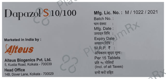 Dapazol S 10mg/100mg Tablet 15 tablets