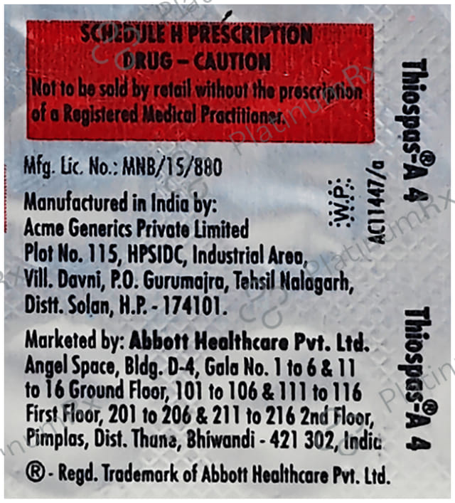 Thiospas A 100/4mg Tablet 15s