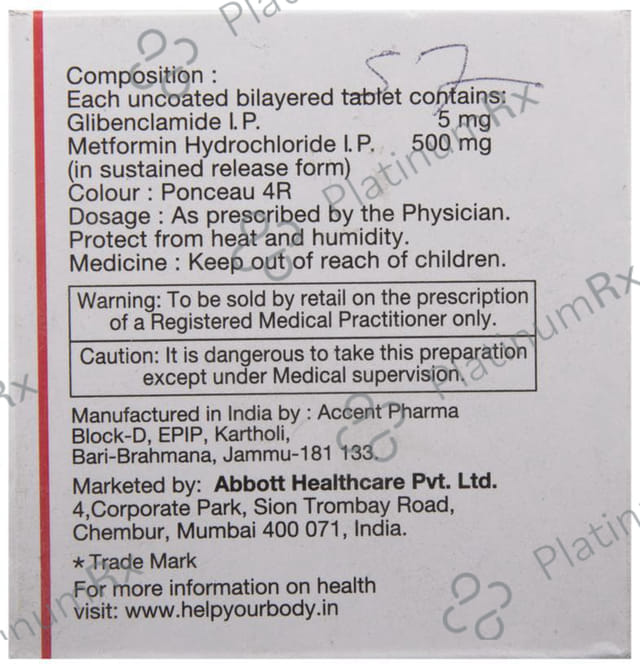 Diabetrol 5/500mg Tablet SR 10s