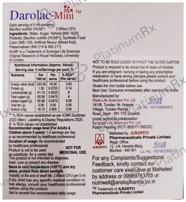 Darolac Mini Probiotic Food Liquid 6X5ml