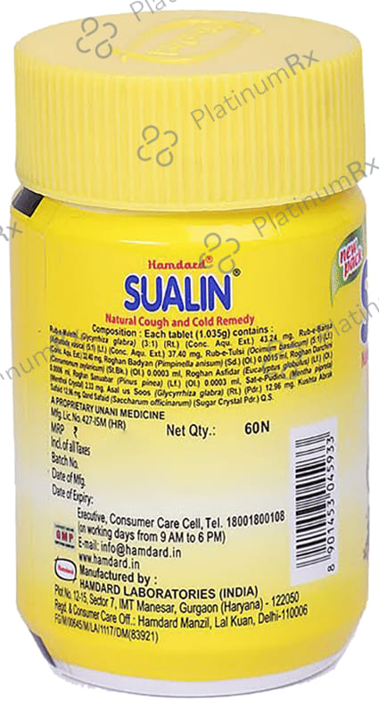 Hamdard Sualin Natural Cough & Cold Remedy - Relieves Itchy & Sore Throat 60 tablets