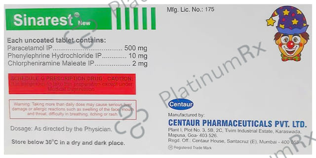 Sinarest New 2/500/10mg Tablet 15s