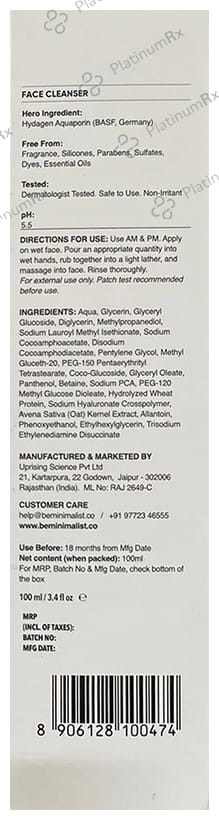 Minimalist 05% Aquaporin Booster Cleanser Hydrates Skin 100ml