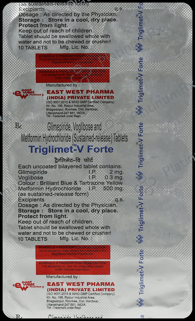 Triglimet V Forte 2/500/0.3mg Tablet SR 10s