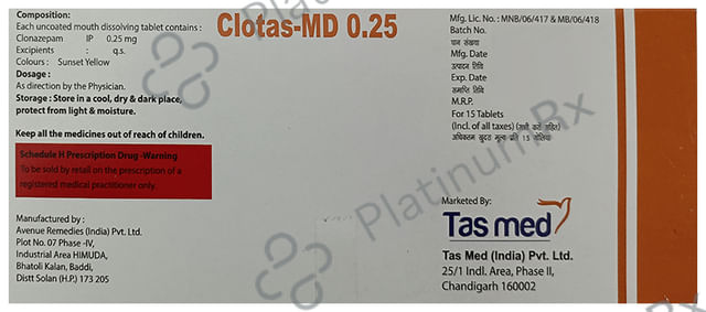 Clotas MD 0.25mg Tablet MD 15s