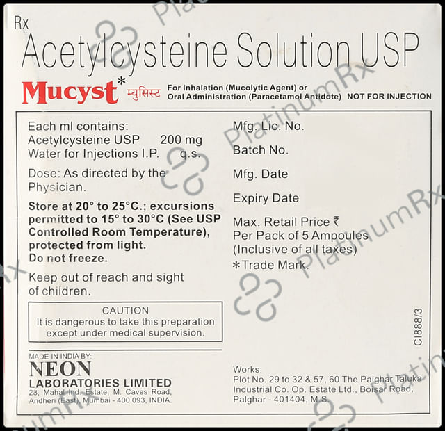 Mucyst 1000mg Injection 5ml