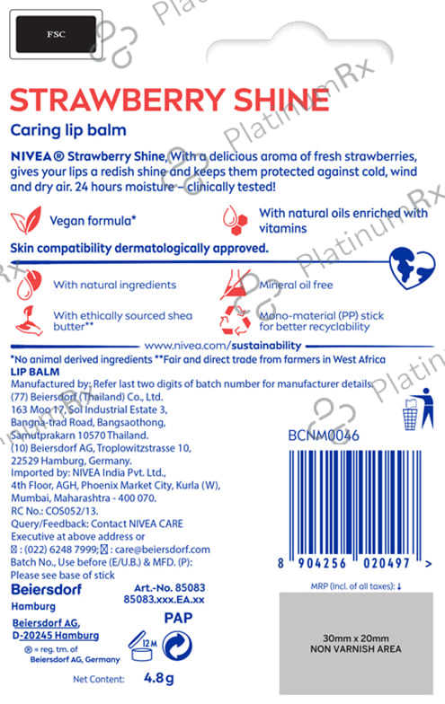 Nivea Lip Balm with Natural Oils - Strawberry Shine