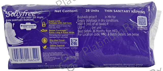 Stayfree Dry Max All Night Ultra Dry Pads XXL 28s