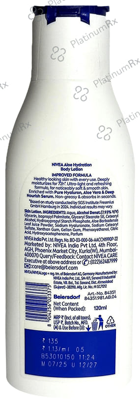 Nivea Aloe Hydration Body Lotion - 5 in 1 Complete Care for All Skin Types 120 ml