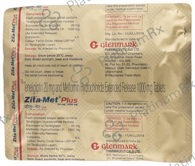 Zita Met Plus 1000/20mg Tablet ER 15s