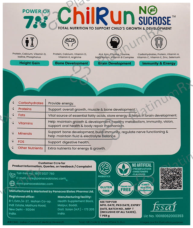 Chilrun No Sucrose 2+ Health and Nutrition Drink For Children’s Growth and Development Vanilla 200 gm