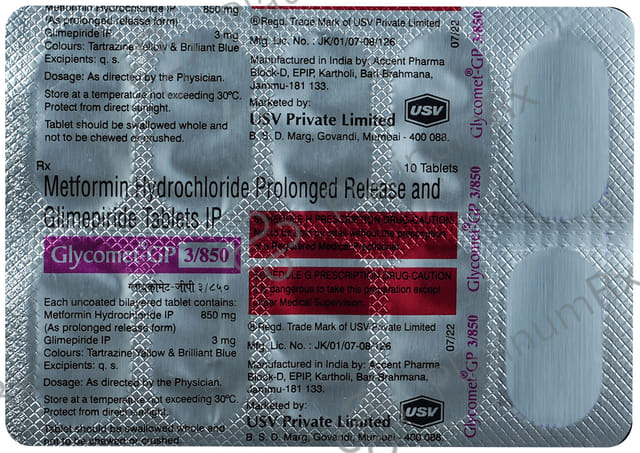 Glycomet GP 3/850mg Tablet PR 10s