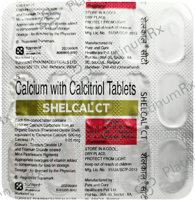 Shelcal CT 500mg/0.2mcg Tablet 15s