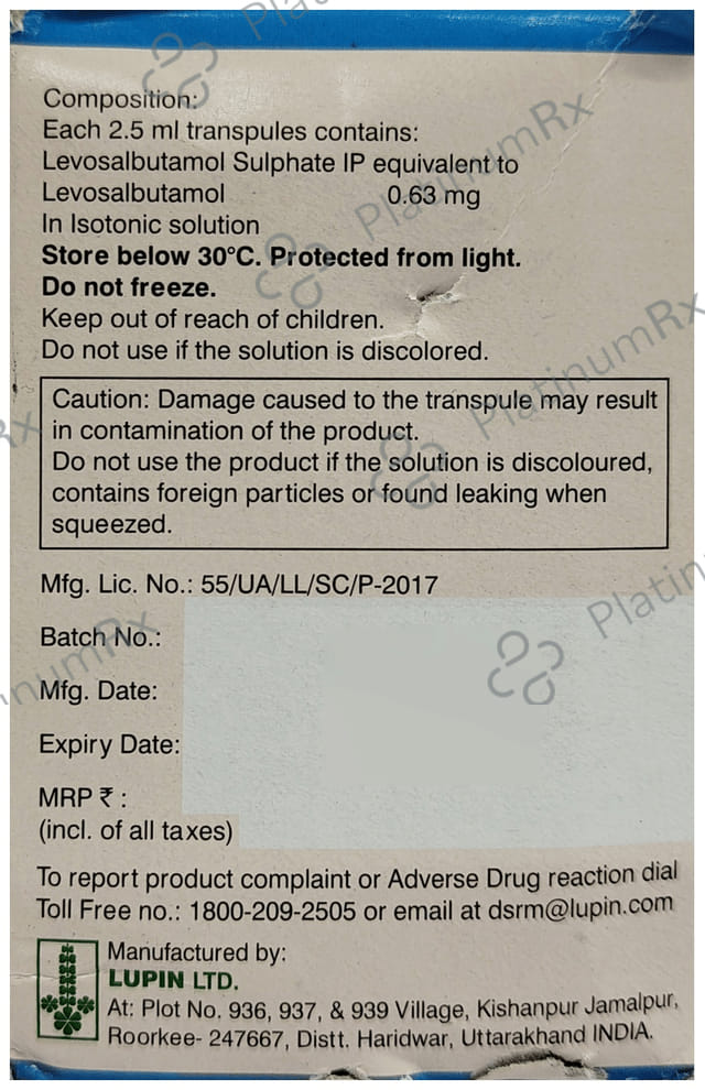 Salbair Neb 0.63mg Transpules 5s
