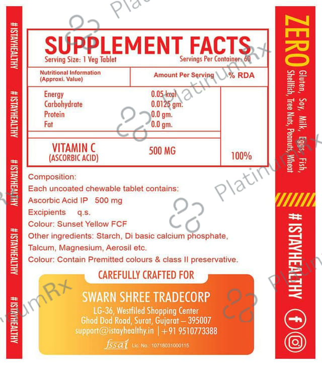 iStayHealthy Vitamin C 500mg Immunity Booster Chewable Tablet 60s