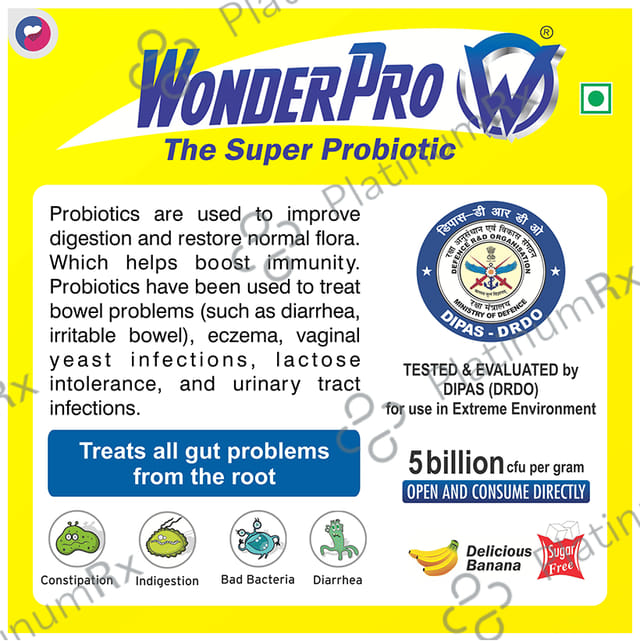 WonderPro The Super Probiotic Sachet (5 Billion CFU) - For Gut Health, Digestion & Immunity - Flavour Delicious Banana Sugar Free