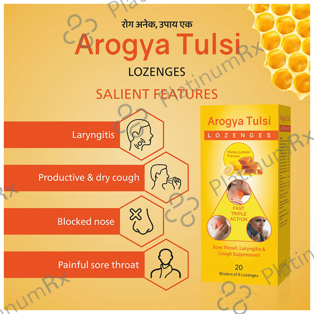 Arogya Tulsi Lozenges (6 Each) Honey Lemon 10 strips
