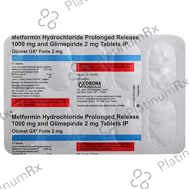 Obimet GX Forte 2 2/1000mg Tablet PR 10s