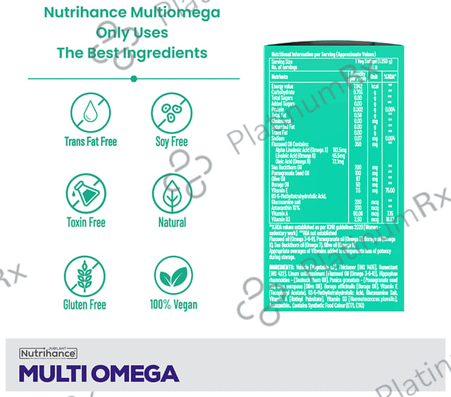Jubilant Nutrihance Multi Omega 3-5-6-7-9 - Vegetarian Softgel for Heart, Renal & Nerve Health 60 Soft Gelatin Capsule