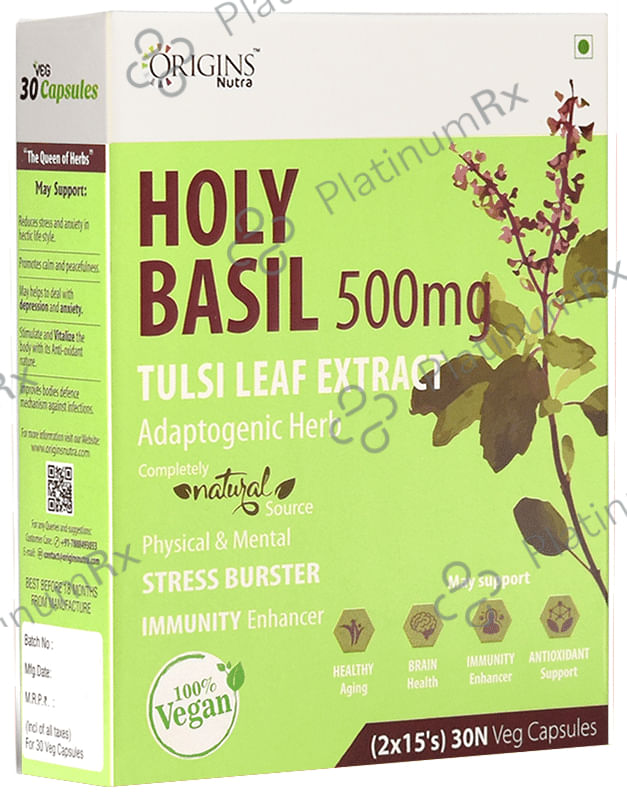 Origins Nutra Holy Basil 500mg Tulsi Leaf Extract Veg Capsule