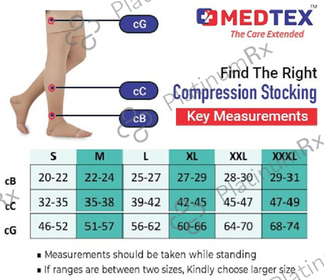 Medtex Class 2 Thigh Length Imported Medical Cotton Compression Stocking for Varicose Veins Small Beige