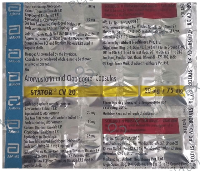 Stator CV 20/75mg Capsule 15s