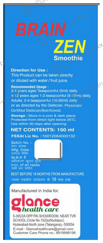 Glance Healthcare Brain Zen Syrup Mango