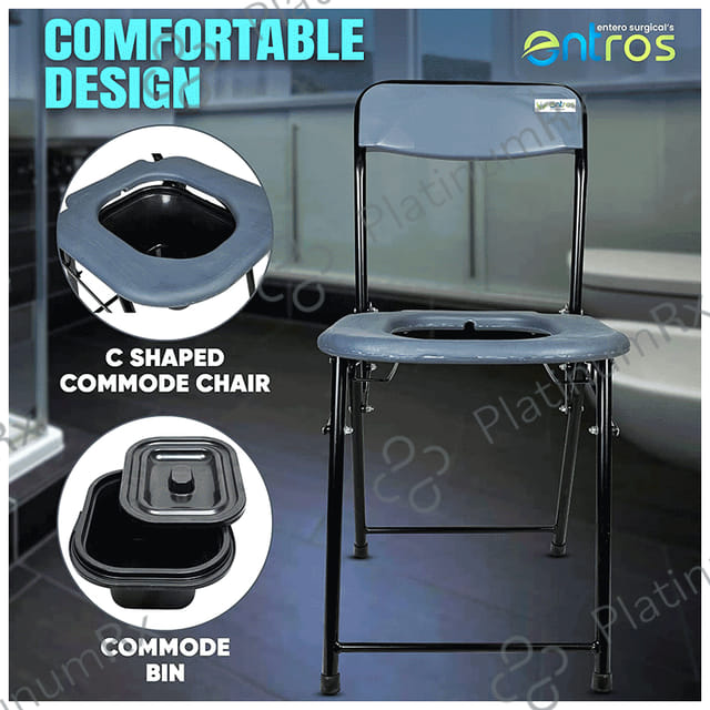 Entros ?OC-C779A MS Powder Coated Foldable Oval Commode Chair with Pot Bucket